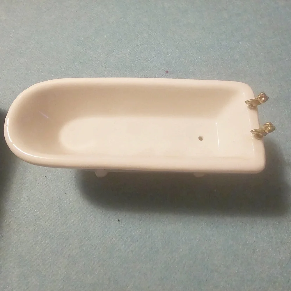 Town Square Miniatures Porcelain Bathroom Set Wht 4pc Bathtub Sink Toilet Mirror